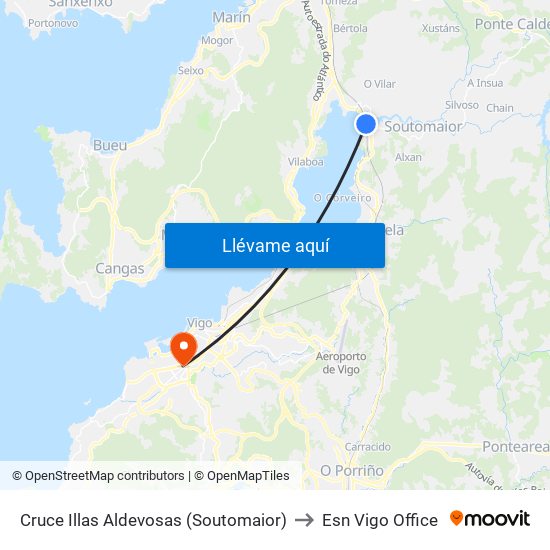 Cruce Illas Aldevosas (Soutomaior) to Esn Vigo Office map