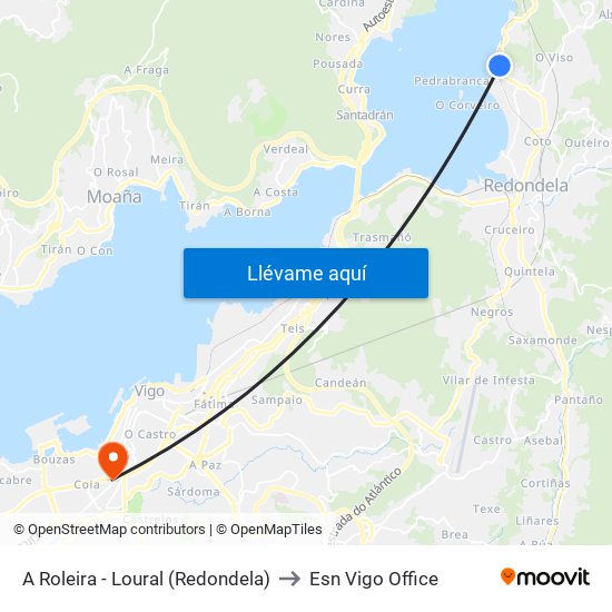 A Roleira - Loural (Redondela) to Esn Vigo Office map