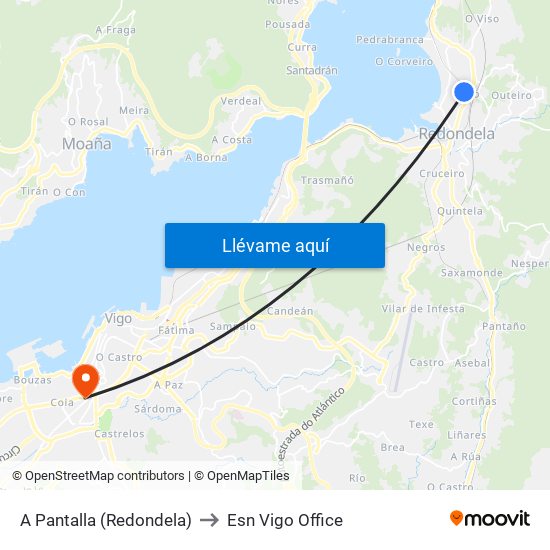 A Pantalla (Redondela) to Esn Vigo Office map