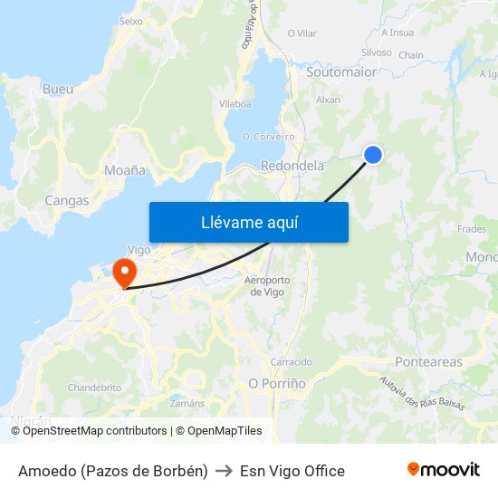 Amoedo (Pazos de Borbén) to Esn Vigo Office map