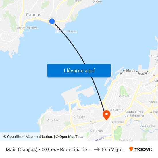 Maio (Cangas) - O Gres - Rodeiriña de Baixo (Cangas) to Esn Vigo Office map