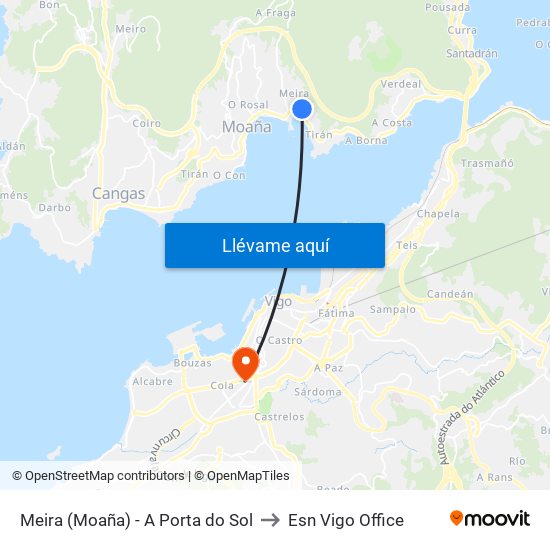 Meira (Moaña) - A Porta do Sol to Esn Vigo Office map