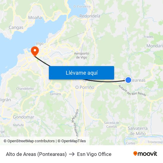 Alto de Areas (Ponteareas) to Esn Vigo Office map