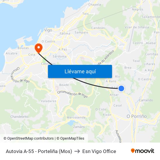 Autovía A-55 - Porteliña (Mos) to Esn Vigo Office map