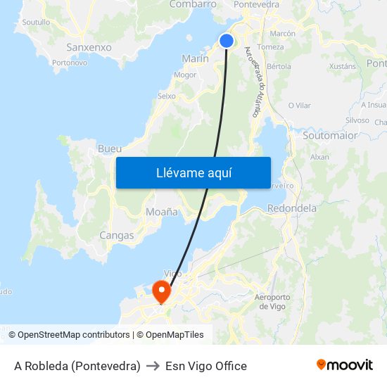 A Robleda (Pontevedra) to Esn Vigo Office map
