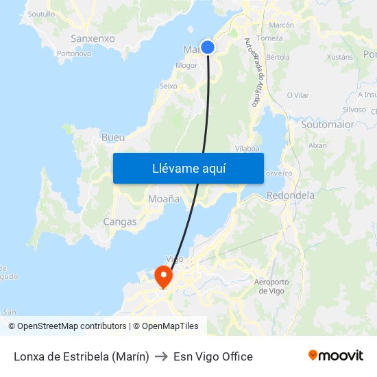 Lonxa de Estribela (Marín) to Esn Vigo Office map