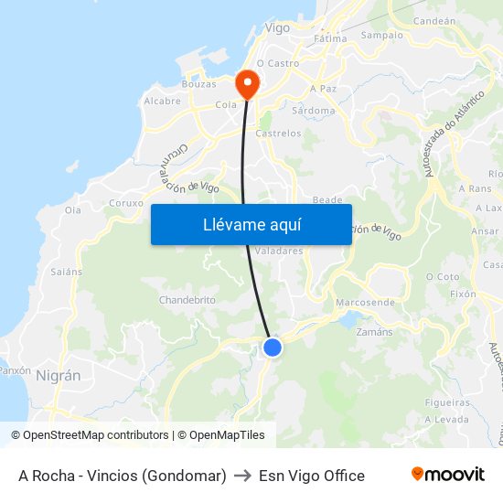 A Rocha - Vincios (Gondomar) to Esn Vigo Office map