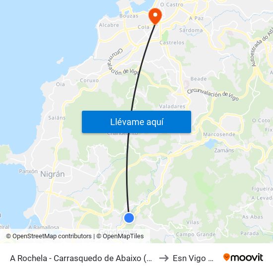 A Rochela - Carrasquedo de Abaixo (Gondomar) to Esn Vigo Office map
