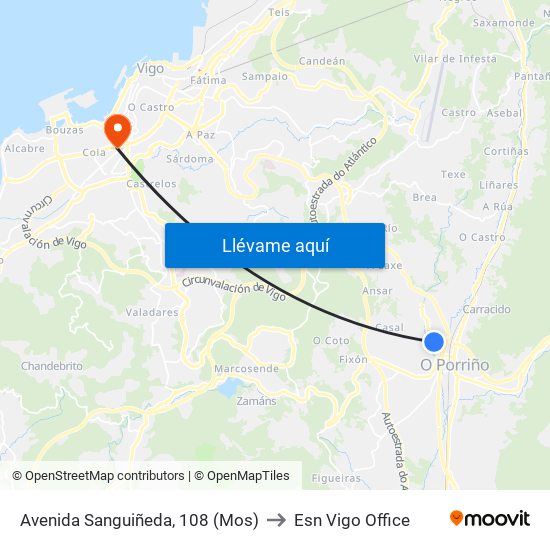 Avenida Sanguiñeda, 108 (Mos) to Esn Vigo Office map