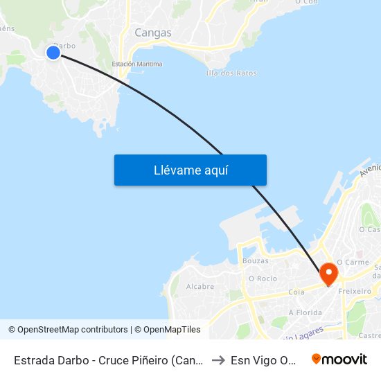 Estrada Darbo - Cruce Piñeiro (Cangas) to Esn Vigo Office map