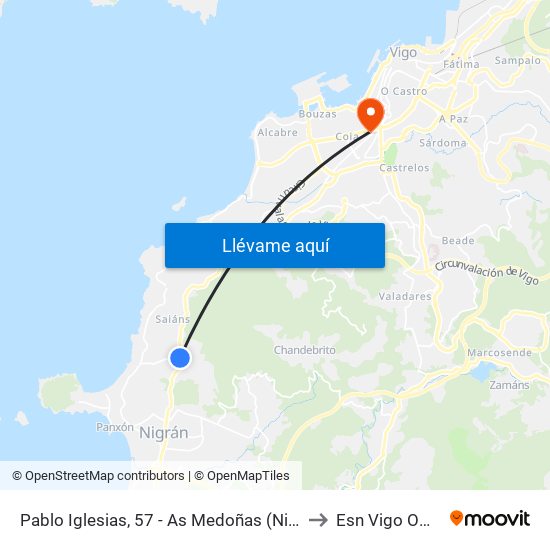 Pablo Iglesias, 57 - As Medoñas (Nigrán) to Esn Vigo Office map