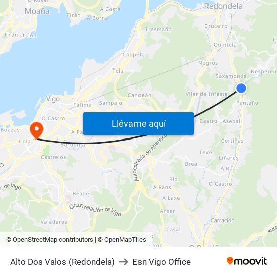 Alto Dos Valos (Redondela) to Esn Vigo Office map