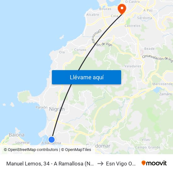 Manuel Lemos, 34 - A Ramallosa (Nigrán) to Esn Vigo Office map