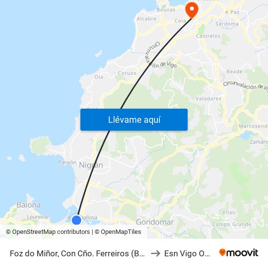 Foz do Miñor, Con Cño. Ferreiros (Baiona) to Esn Vigo Office map