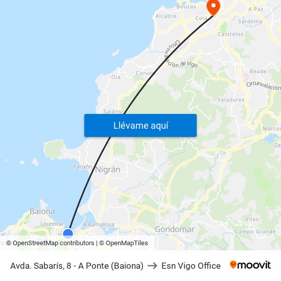 Avda. Sabarís, 8 - A Ponte (Baiona) to Esn Vigo Office map