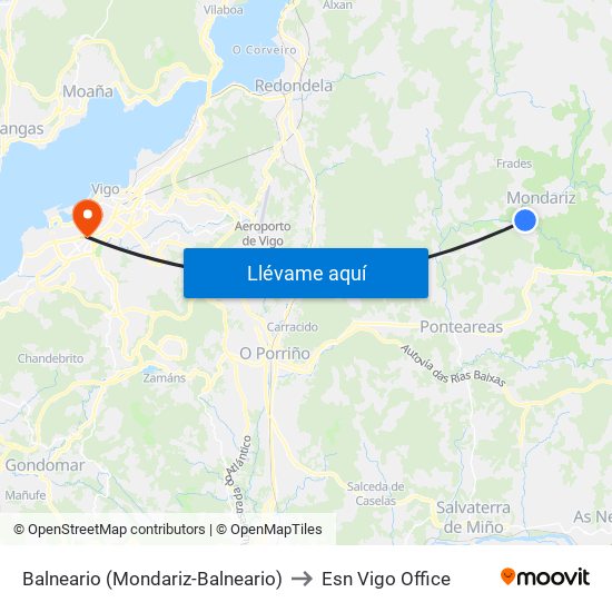 Balneario (Mondariz-Balneario) to Esn Vigo Office map