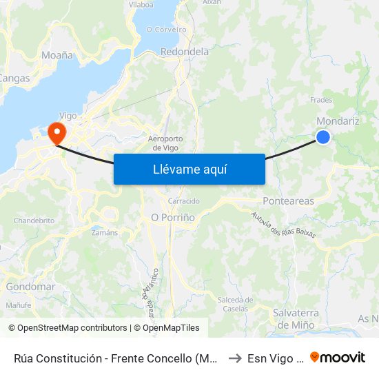 Rúa Constitución - Frente Concello (Mondariz-Balneario) to Esn Vigo Office map