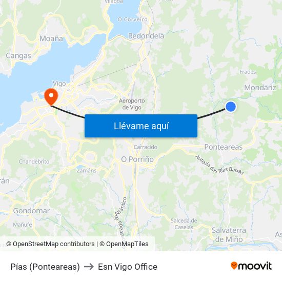 Pías (Ponteareas) to Esn Vigo Office map