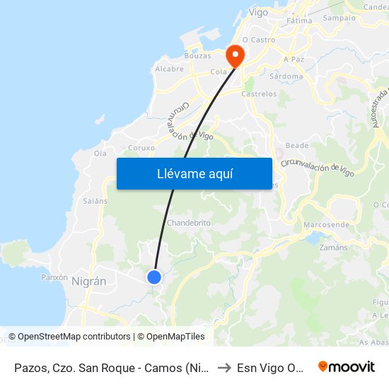 Pazos, Czo. San Roque - Camos (Nigrán) to Esn Vigo Office map