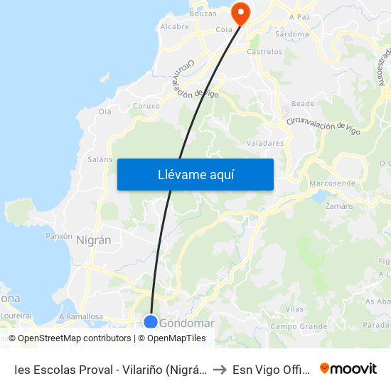 Ies Escolas Proval - Vilariño (Nigrán) to Esn Vigo Office map