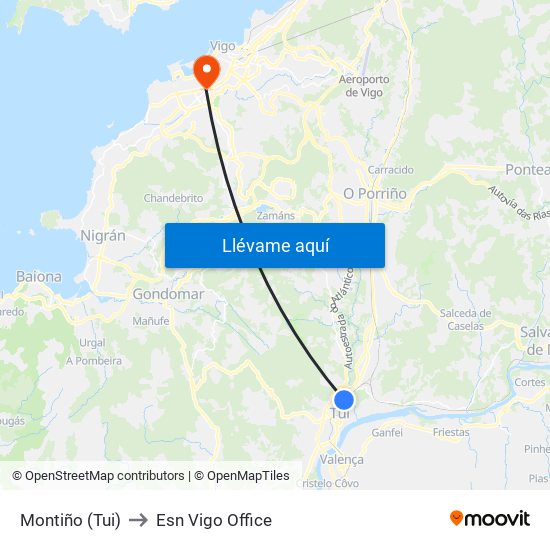 Montiño (Tui) to Esn Vigo Office map