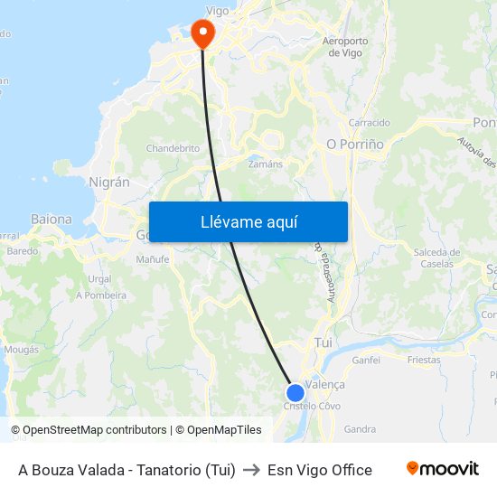 A Bouza Valada - Tanatorio (Tui) to Esn Vigo Office map