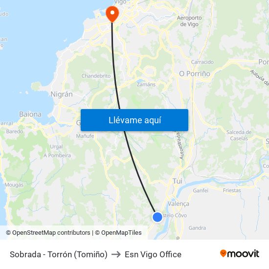 Sobrada - Torrón (Tomiño) to Esn Vigo Office map