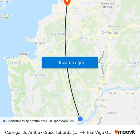 Carregal de Arriba - Cruce Taborda (Tomiño) to Esn Vigo Office map