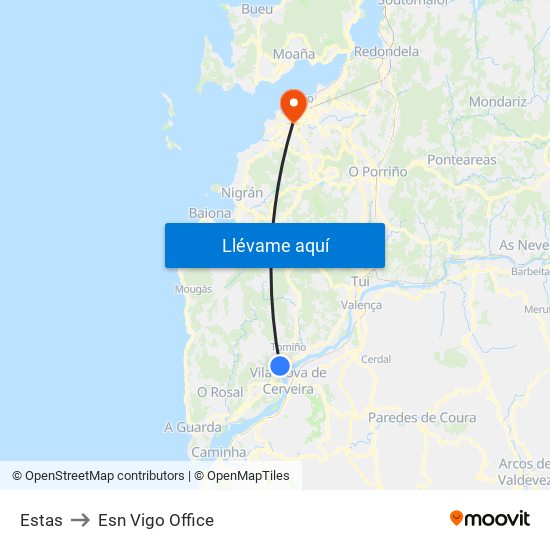 A Granxola - Estás (Tomiño) to Esn Vigo Office map