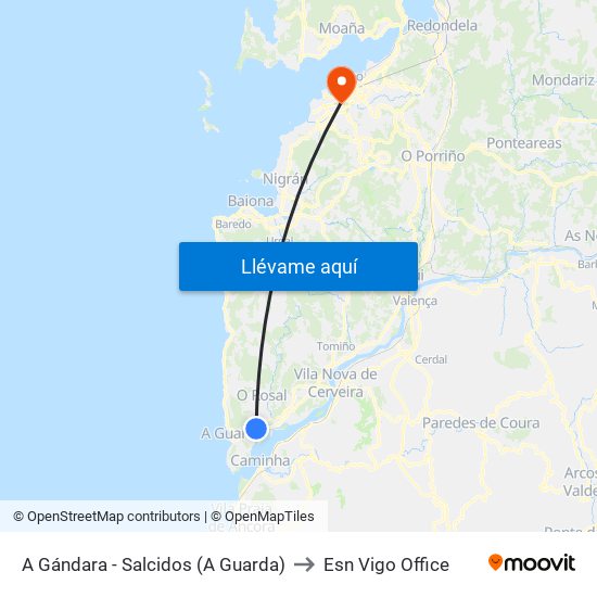 A Gándara - Salcidos (A Guarda) to Esn Vigo Office map