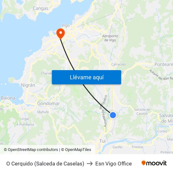 O Cerquido (Salceda de Caselas) to Esn Vigo Office map