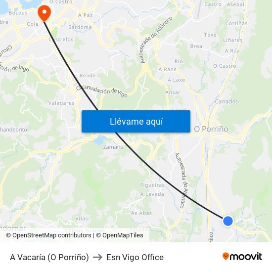 A Vacaría (O Porriño) to Esn Vigo Office map