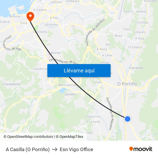 A Casilla (O Porriño) to Esn Vigo Office map