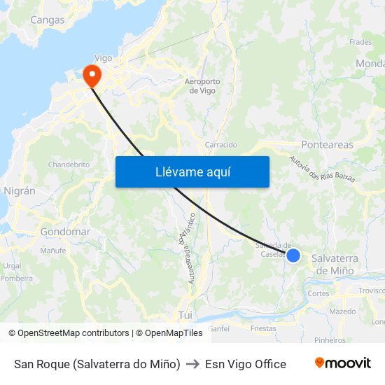 San Roque (Salvaterra do Miño) to Esn Vigo Office map