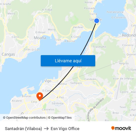 Santadrán (Vilaboa) to Esn Vigo Office map