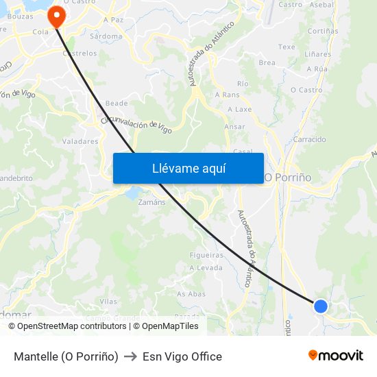 Mantelle (O Porriño) to Esn Vigo Office map