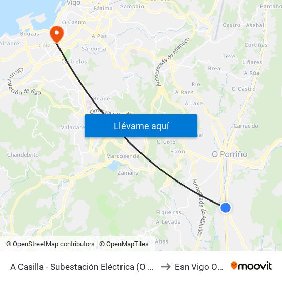 A Casilla - Subestación Eléctrica (O Porriño) to Esn Vigo Office map