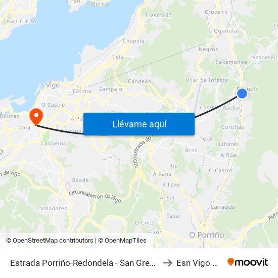 Estrada Porriño-Redondela - San Gregorio (Mos) to Esn Vigo Office map