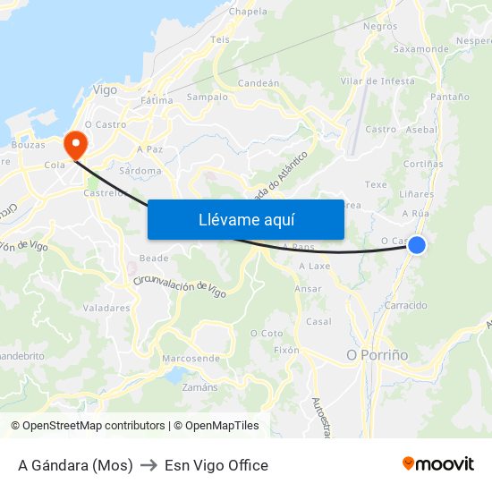 A Gándara (Mos) to Esn Vigo Office map