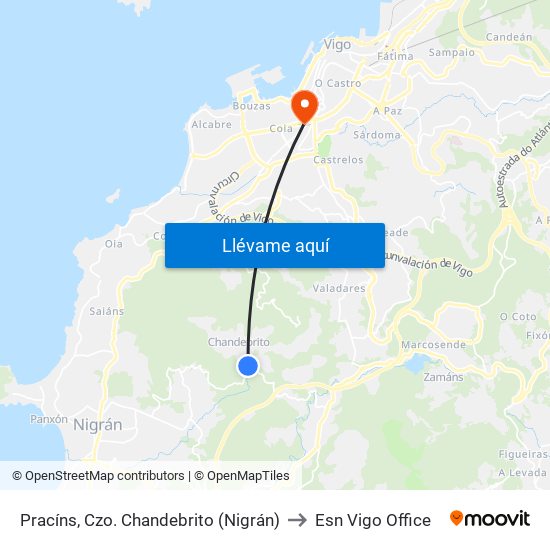 Pracíns, Czo. Chandebrito (Nigrán) to Esn Vigo Office map