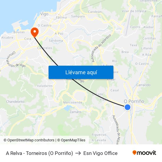 A Relva - Torneiros (O Porriño) to Esn Vigo Office map