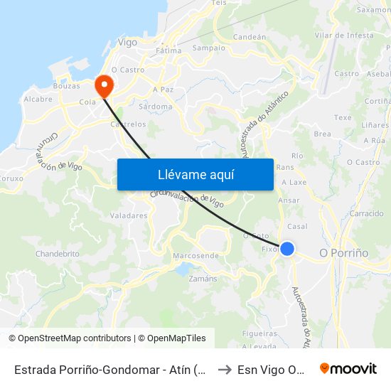 Estrada Porriño-Gondomar - Atín (Mos) to Esn Vigo Office map