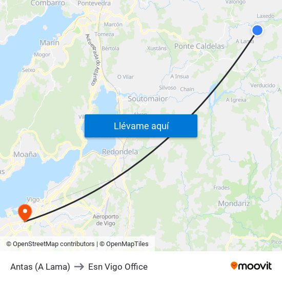 Antas (A Lama) to Esn Vigo Office map