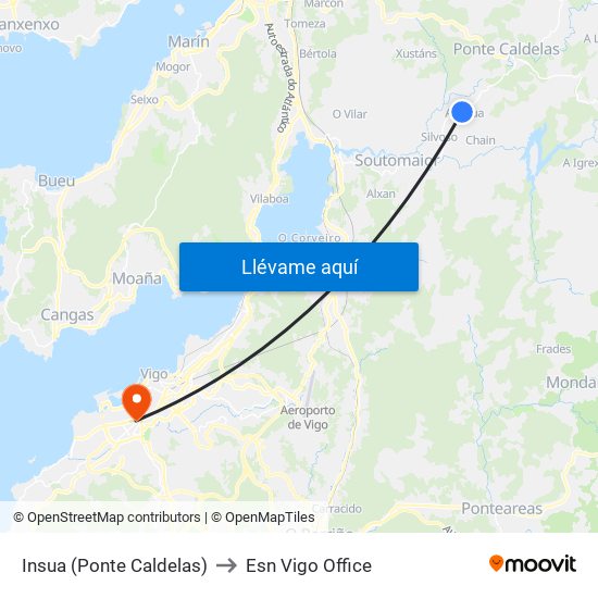 Insua (Ponte Caldelas) to Esn Vigo Office map