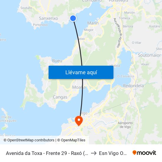 Avenida da Toxa - Frente 29 - Raxó (Poio) to Esn Vigo Office map