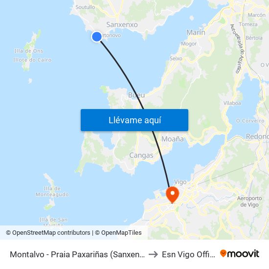 Montalvo - Praia Paxariñas (Sanxenxo) to Esn Vigo Office map
