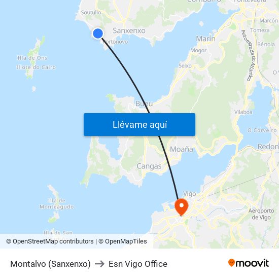 Montalvo (Sanxenxo) to Esn Vigo Office map