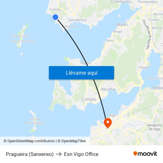 Pragueira (Sanxenxo) to Esn Vigo Office map