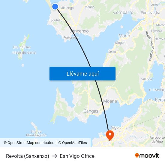 Revolta (Sanxenxo) to Esn Vigo Office map