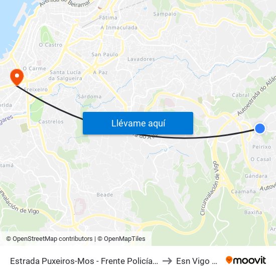 Estrada Puxeiros-Mos - Frente Policía Local (Mos) to Esn Vigo Office map